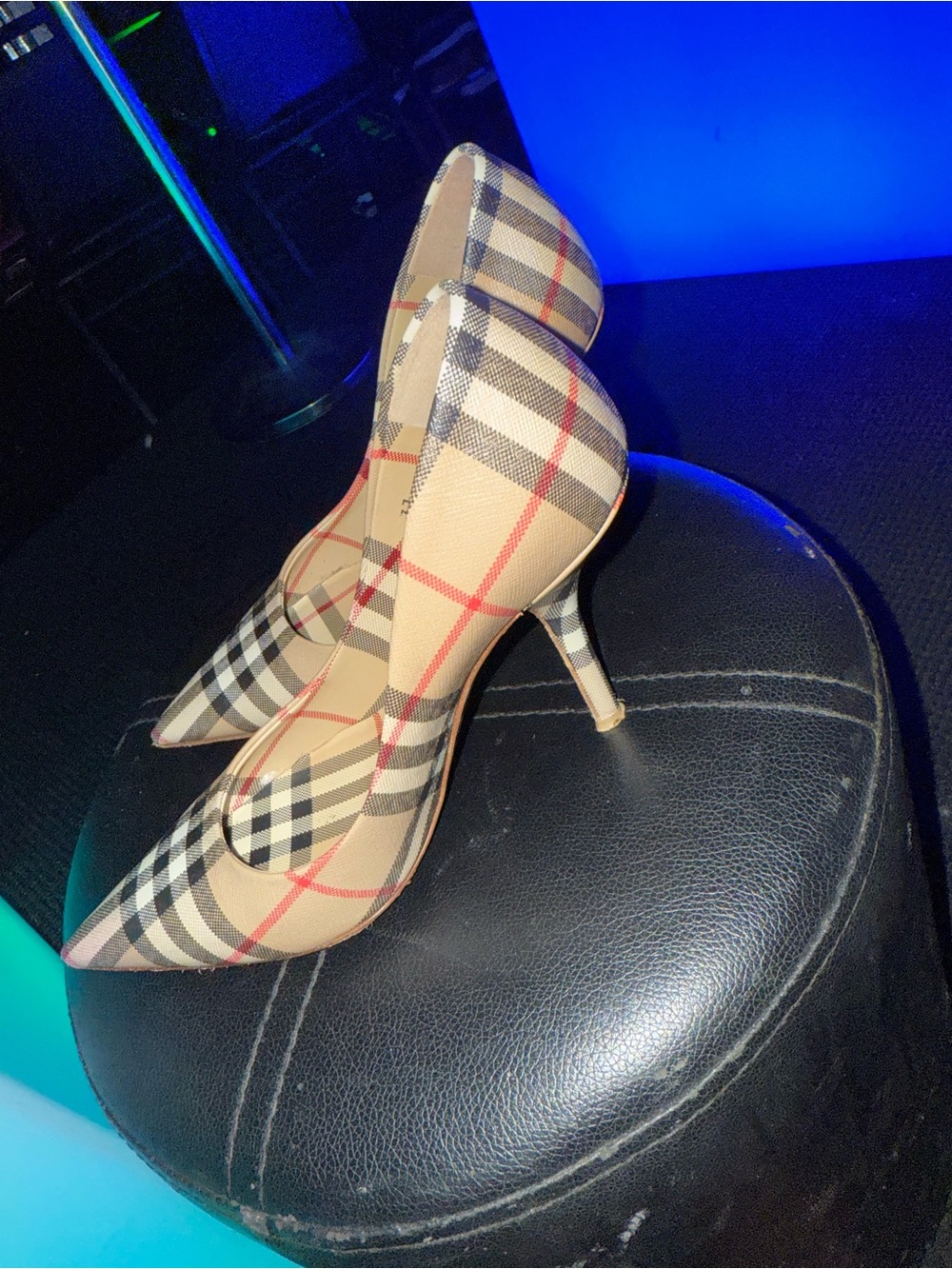 Burberry Check Pointed-Toe Plaid Pumps in Beige, Black, Tan - Picture 4 of 6